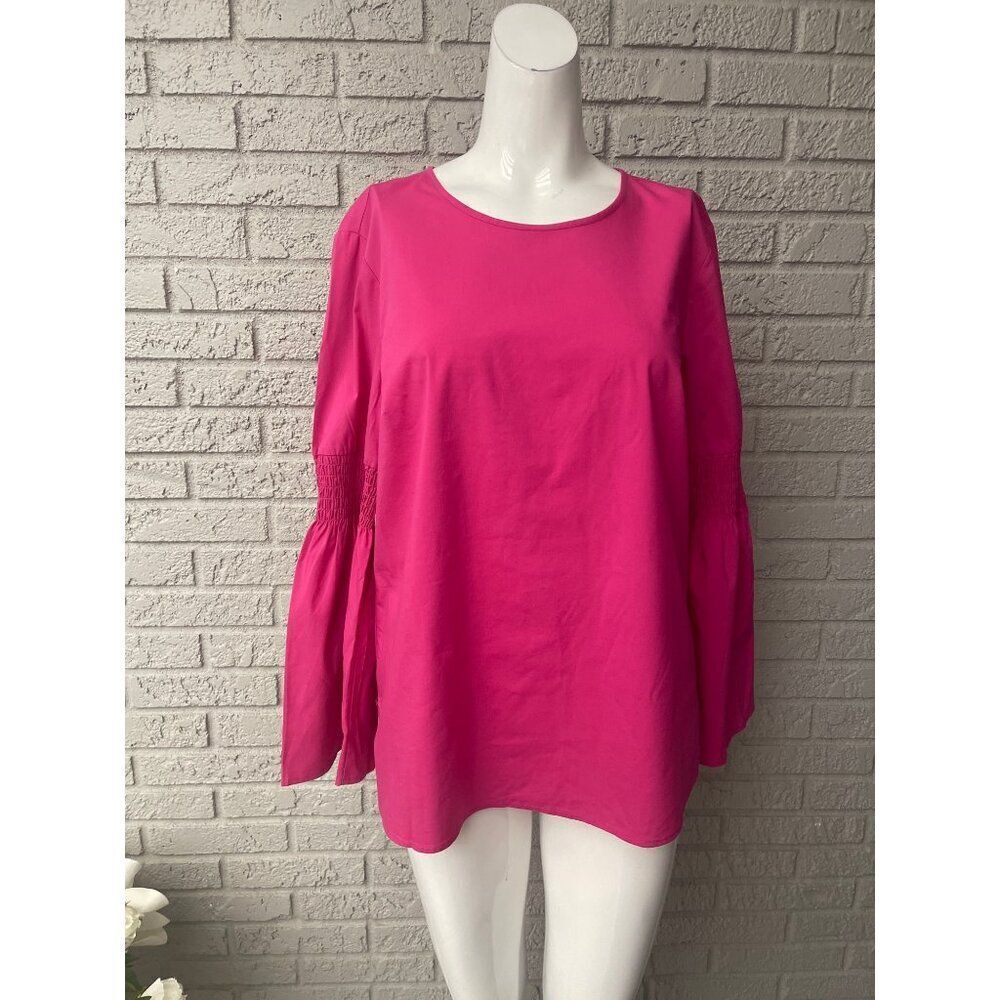 MICHAEL Michael Kors Women Bright Pink Smocked Bell Sleeve Top Size M